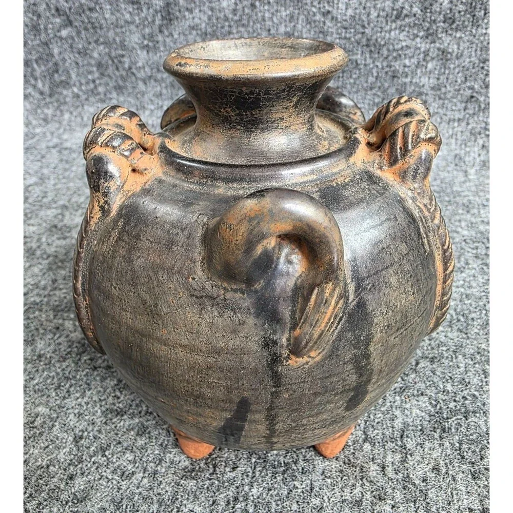 Elephant-Themed Black Terracotta Decorative Pot Made In Thailand